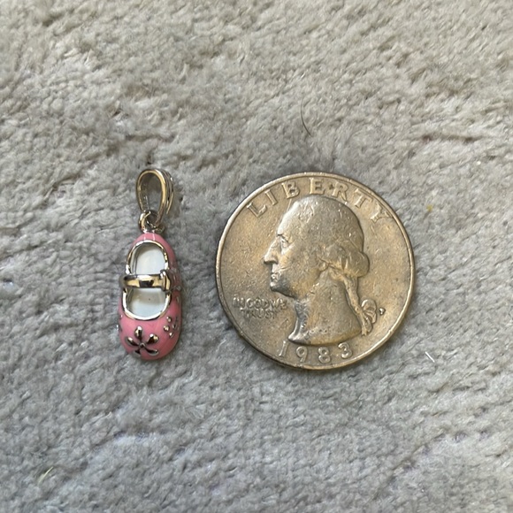 Sterling Silver Polished 3D Pink Enameled w/ Flowers Baby Shoe Charm Pendant - Picture 7 of 7